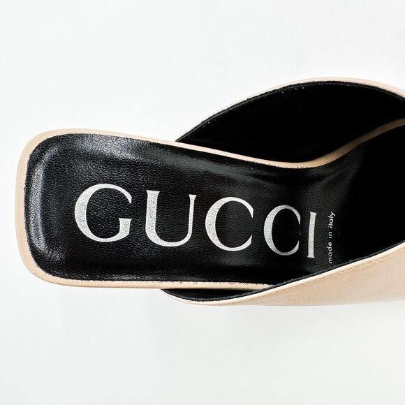 Gucci GG Neutral Leather Mules Heels Square Toe Sandals Size 38, 8 - Picture 8 of 15